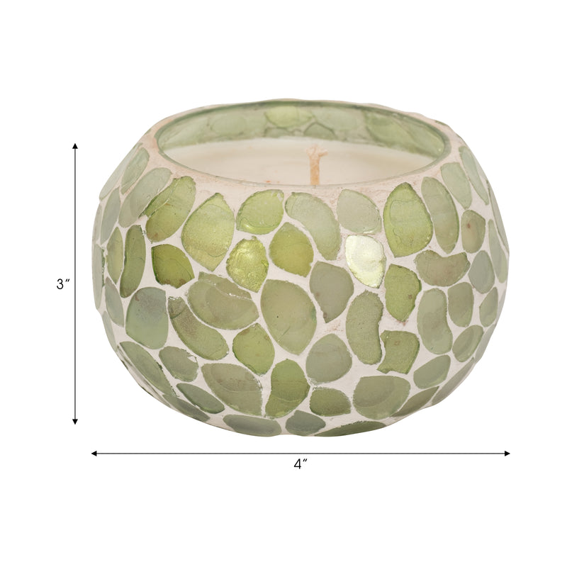 Glass, 4 10 Oz Mosaic Scented Candle, Light Green