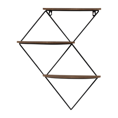 METAL/WOOD, 21 3-TIER DIAMOND WALL SHELF, BROWN/B