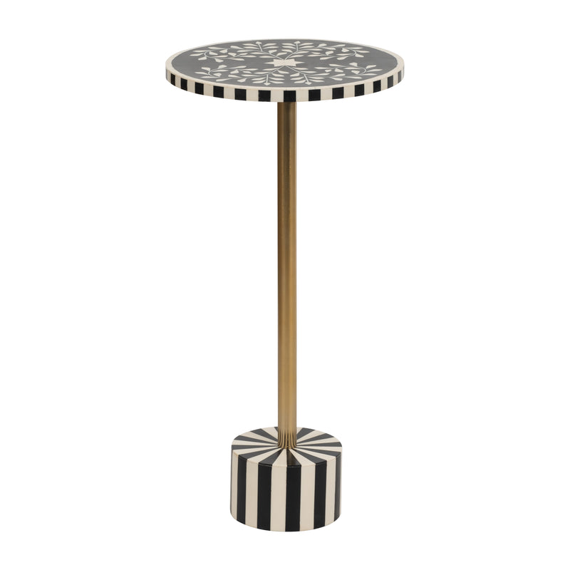 METAL, 24 HARLEQUIN STRIPE ACCENT TABLE, BLACK/WH