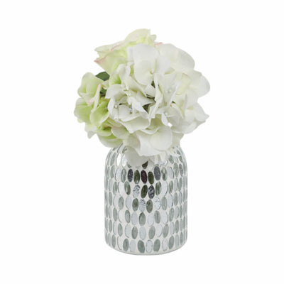 GLASS, 8H MOSAIC VASE, WHITE