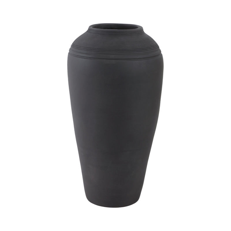 16x9 Terracotta Ribbed Floor Vase, Black