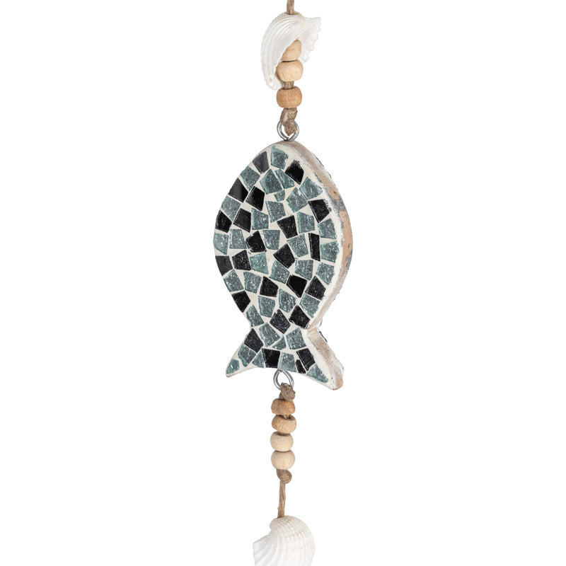 GLASS, 40 HANGING FISH, BLUE/WHITE