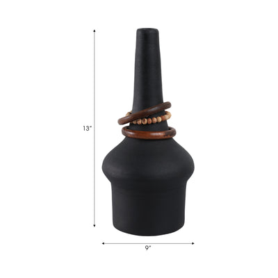 18 Tiago Small Vase With Wood Beads, Blk