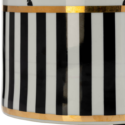 CER, 12H ZEBRA JAR W/ LID, WHITE/GOLD