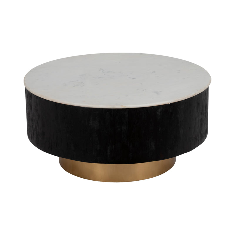 34 Gold Pedestal Coffee Table Marble Top, Wht/blk