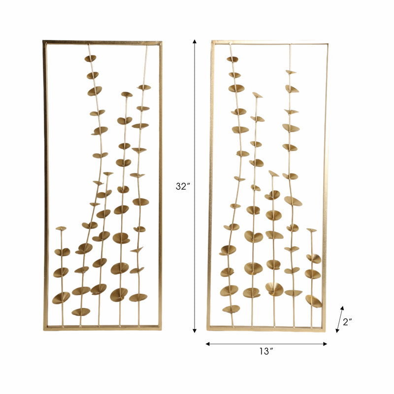 S/2 32 Small Blooms Metal Wall Panels, Gold