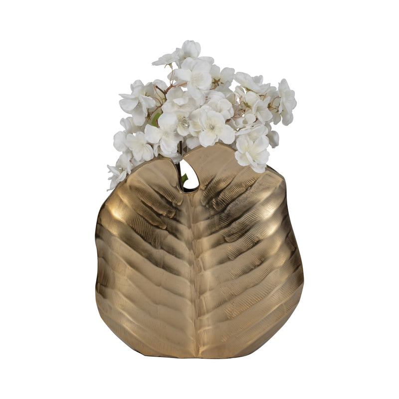 Metal, 12 Botanic Wide Leaf Vase, Gold