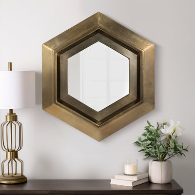 20x20 Warwin Champagne Clad Hexagon Mirror