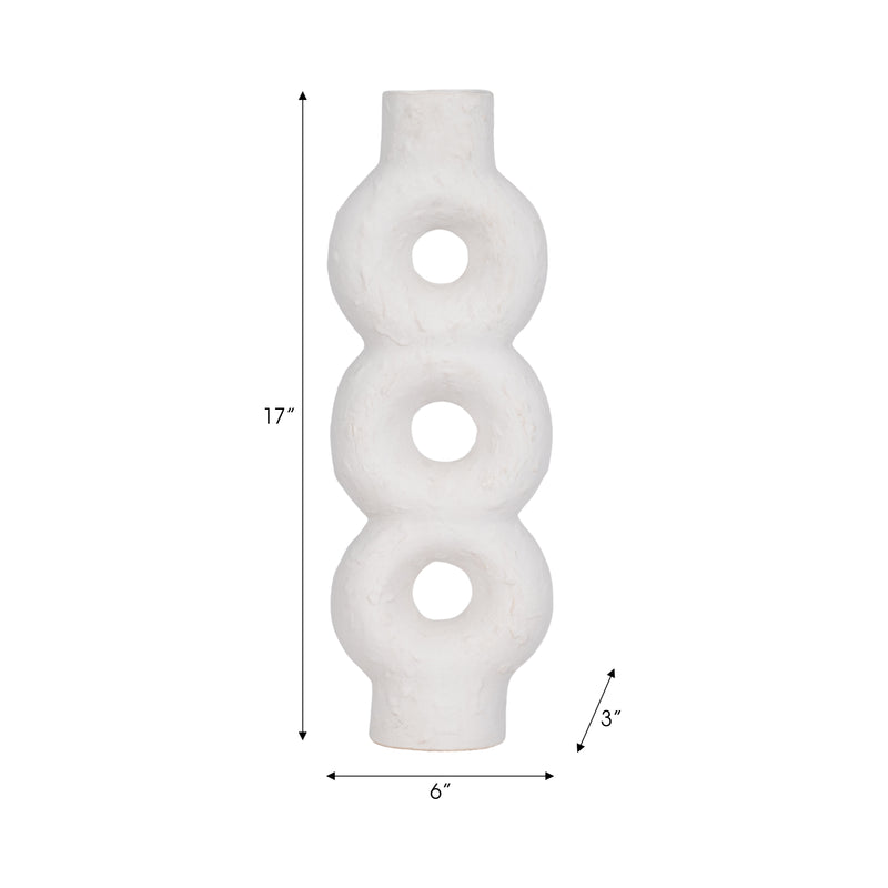 Cer, 17 Textured Stacked Circles Vase, White