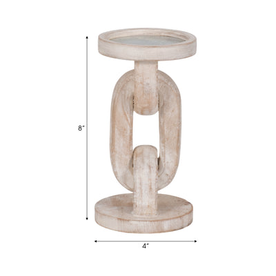 Wood, 8 Chain Pillar Candle Holder, White