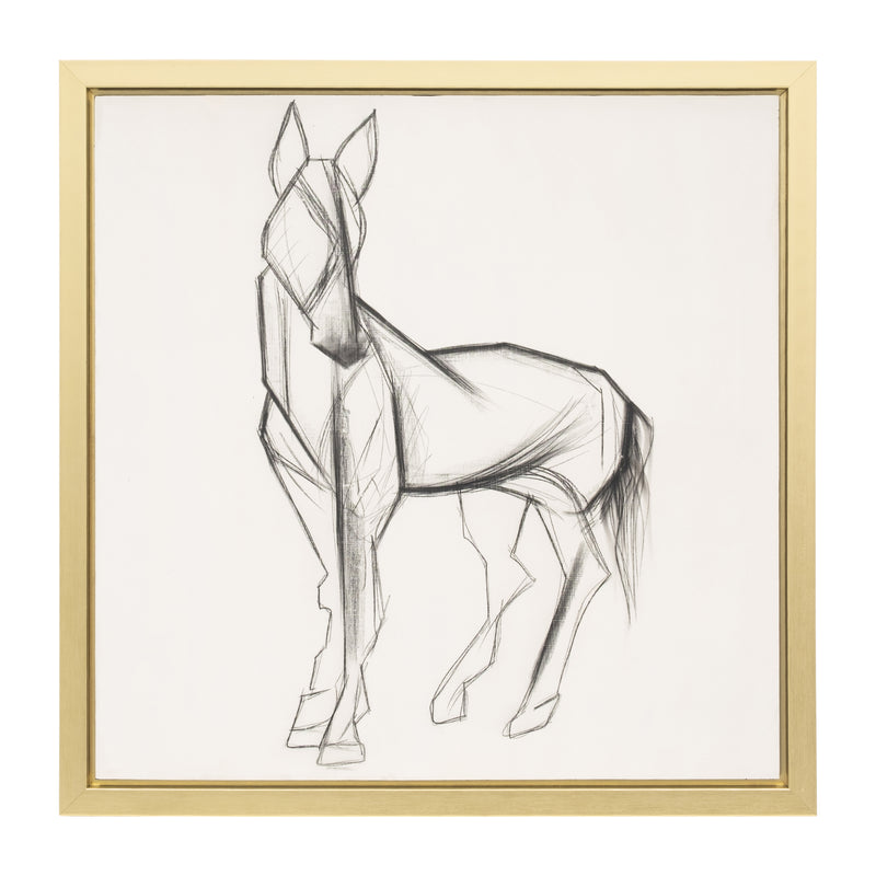 47X47, HAND PAINTED ELEGANT HORSE SKETCH, BLK/WHT