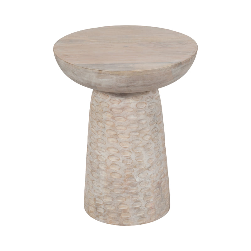 20 Hammered Base Wood Accent Table, White Wash