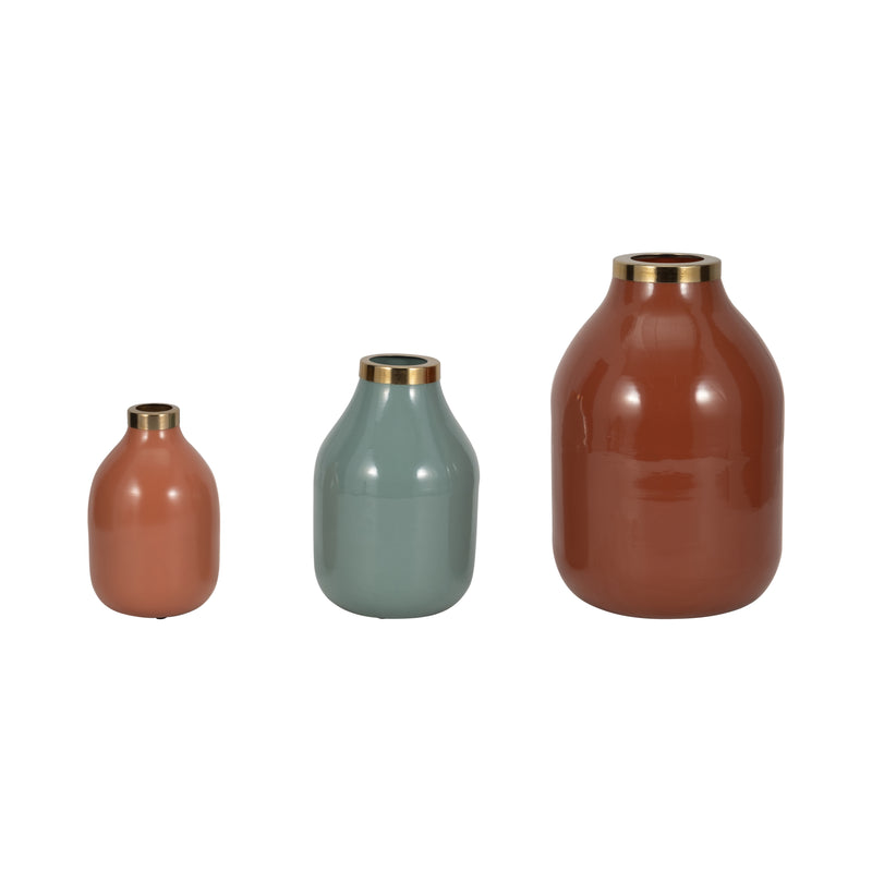 S/3 7/9/12 Jefford Metal Bottle Vases, Terracotta