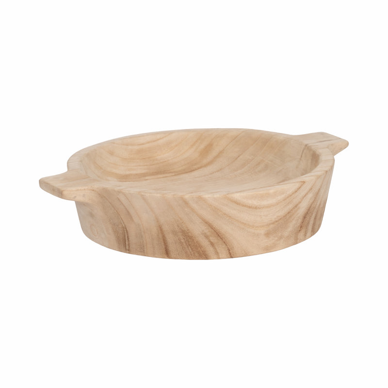 16 Round Wood Bowl With Handles, Natural