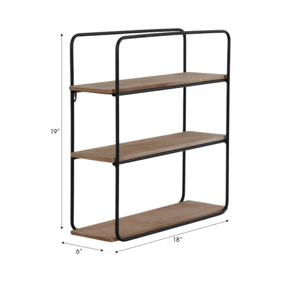 Metal/wood 3 Tier Wall Shelf, Brown/black