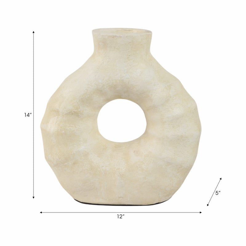 13 Ridged Open Cut-out Terracotta Vase, Ivory