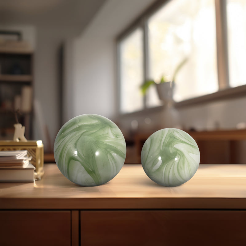 S/2 5/6 LUCINDA GREEN SWIRL SPHERES