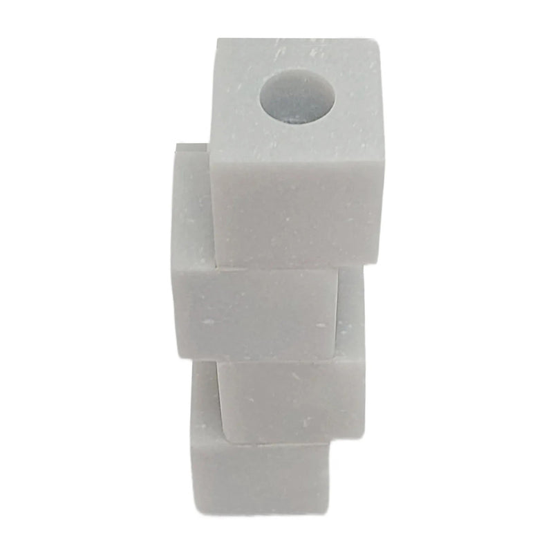 8x3 Stacked Cube Marble Taper Holder, White