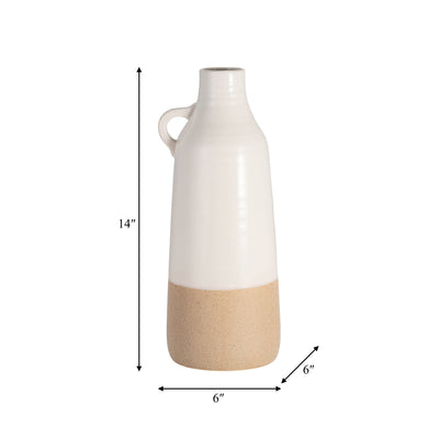 CER, 14 BOTTLE VASE, WHITE/TAN