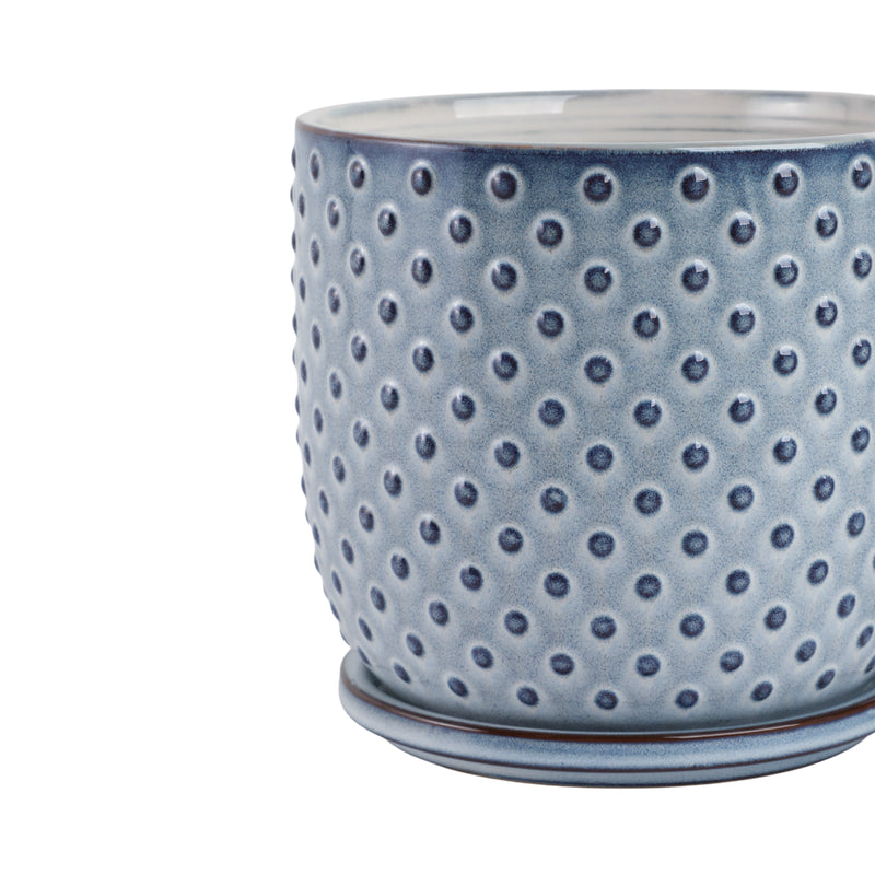 Cer, S/2 6/8 Dotted Planter W/ Saucer,  Blue