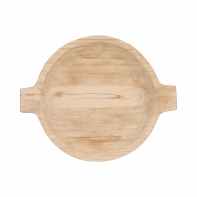 16 Round Wood Bowl With Handles, Natural