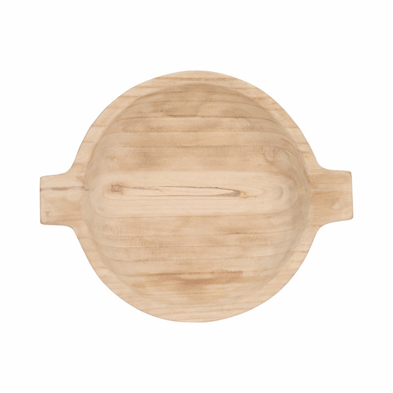 16 Round Wood Bowl With Handles, Natural