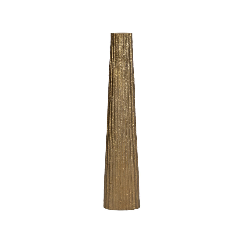 METAL, 35 RIBBED FLOOR VASE, GOLD