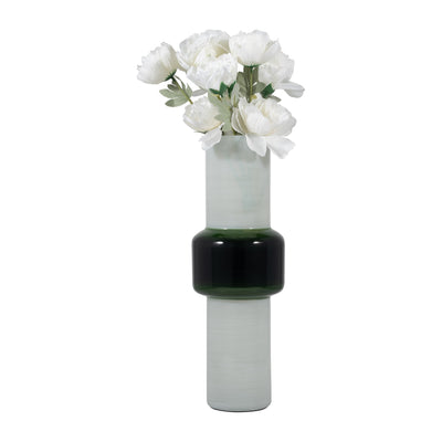 GLASS, 19 MODERN CYLINDER VASE, WHITE/GREEN