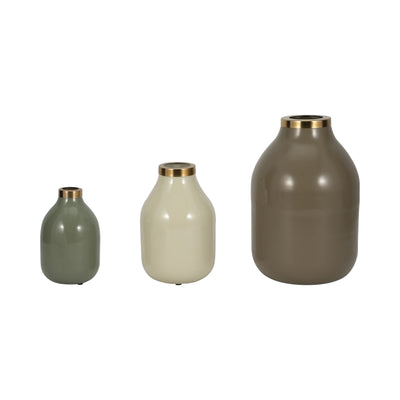 S/3 7/9/12 Jefford Metal Bottle Vases, Green