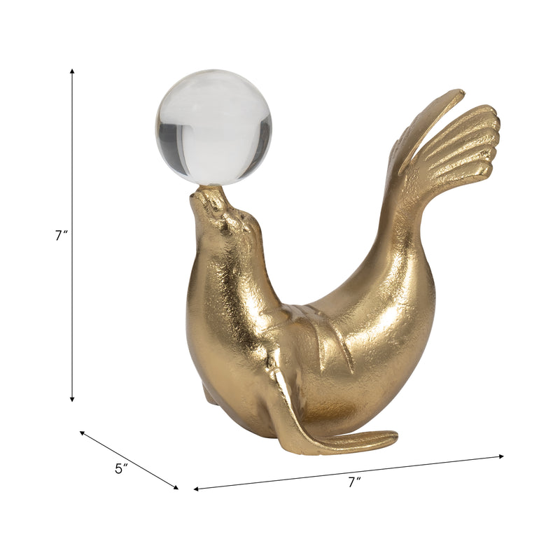 Metal, 7 Sea Lion W/ Acrylic Ball, Gold