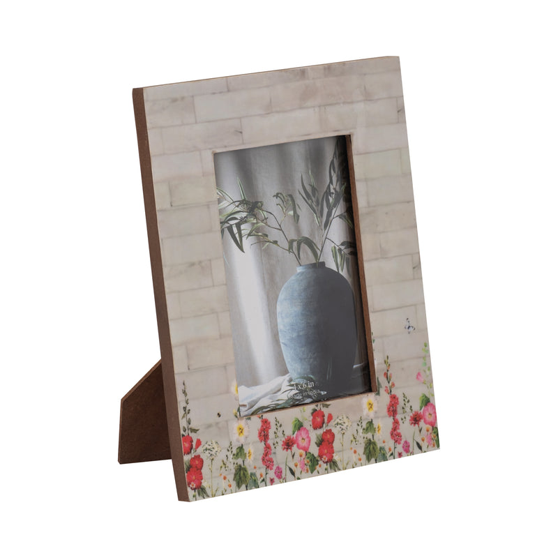 Resin, 4x6 Pink Flower Field Photo Frame, Multi