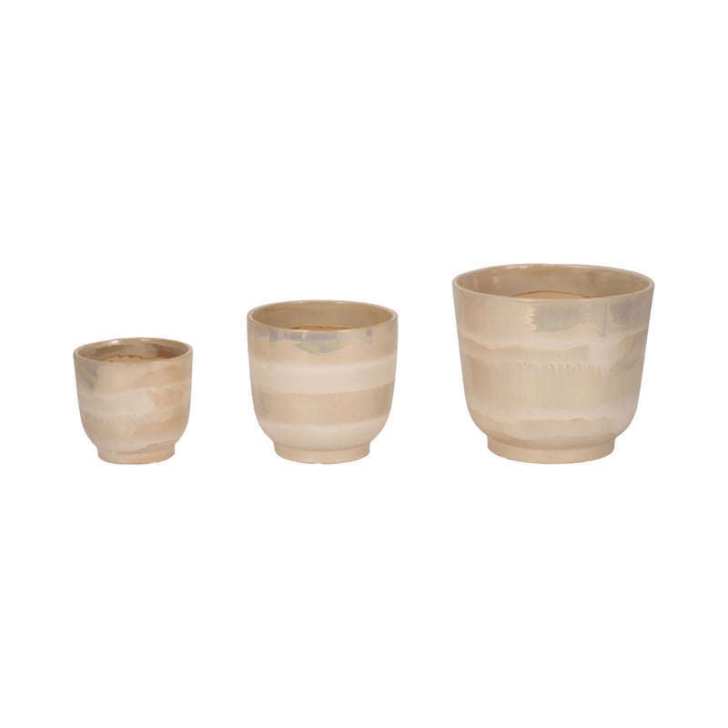 S/3 6/8/10 Reactive Luster Planters, Ivory