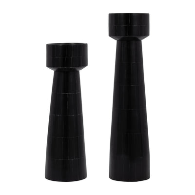 RESIN, 12 PILLAR CANDLEHOLDER, BLACK