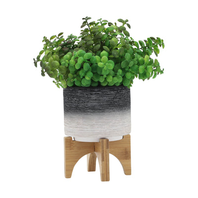 CERAMIC 5 PLANTER ON WOODEN STAND, GRAY