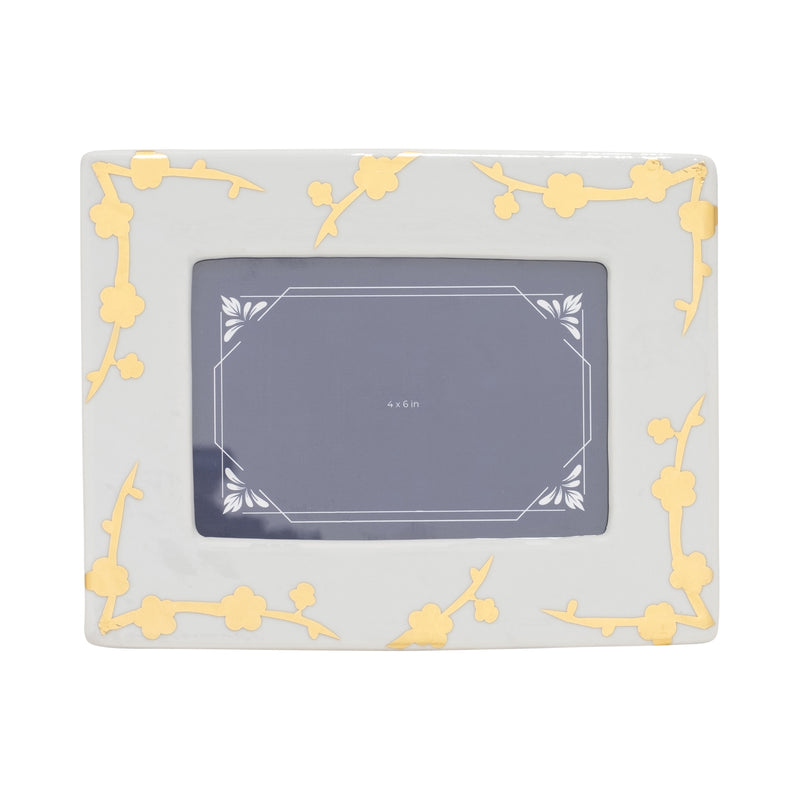 CER, 5X7 CHERRY BLOSSOM PHOTO FRAME, GOLD/WHITE