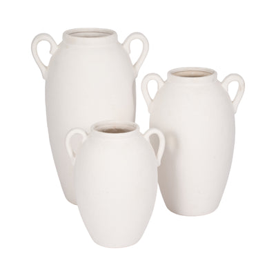 CER, 10 TEXTURED JUG W/ HANDLES, WHITE