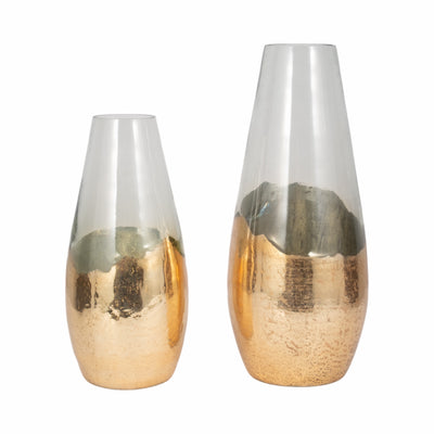 GLASS, 15 GOLD DIPPED VASE, CLEAR