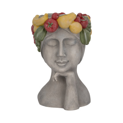 18 Lady With Fruit Planter, Grey/multi