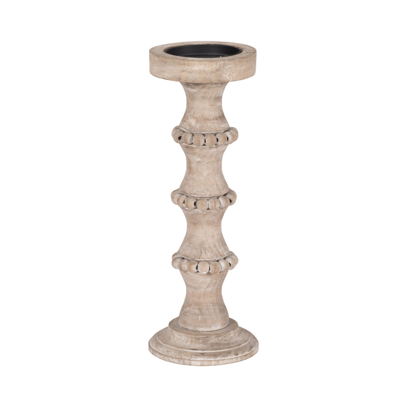 WOODEN 15 BANDED BEAD CANDLEHOLDER, DISTRESSED IV