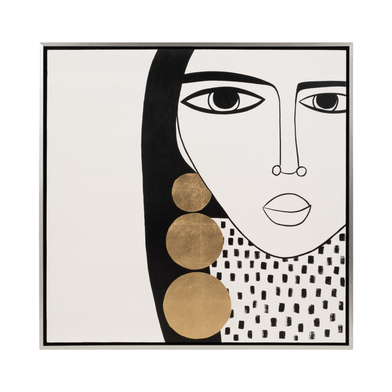 47x47 Hand Painted Gold Hoop Lady,blk/wht