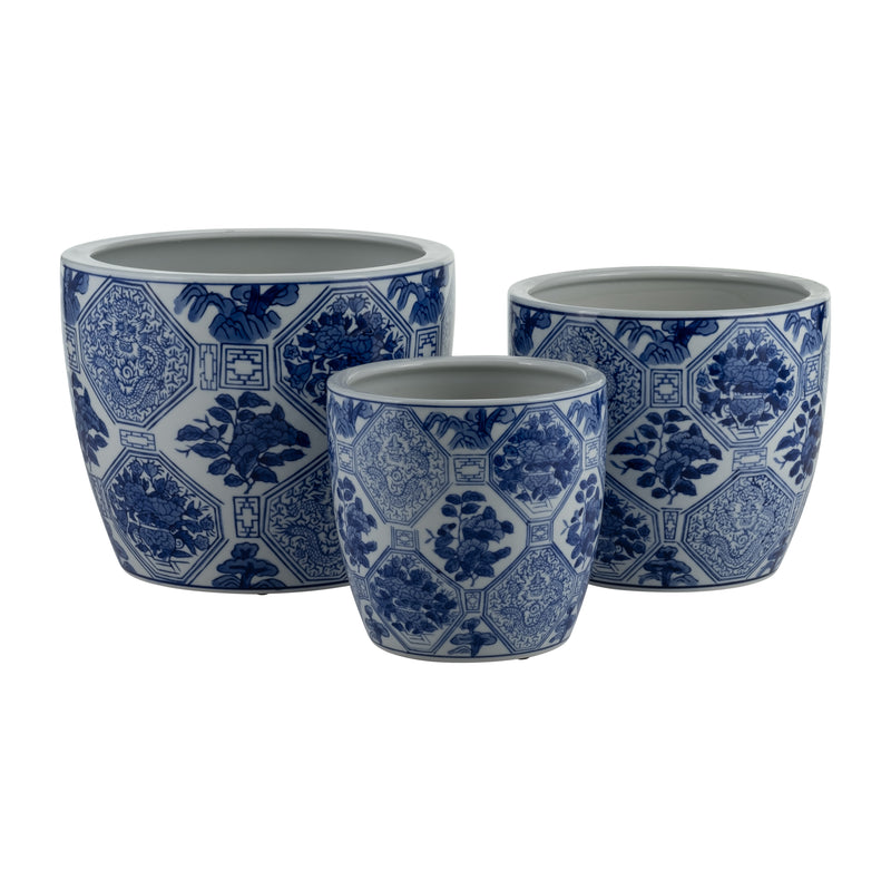 CER, S/3 6/8/10 CHINOISERIE PLANTERS, BLUE/WHITE