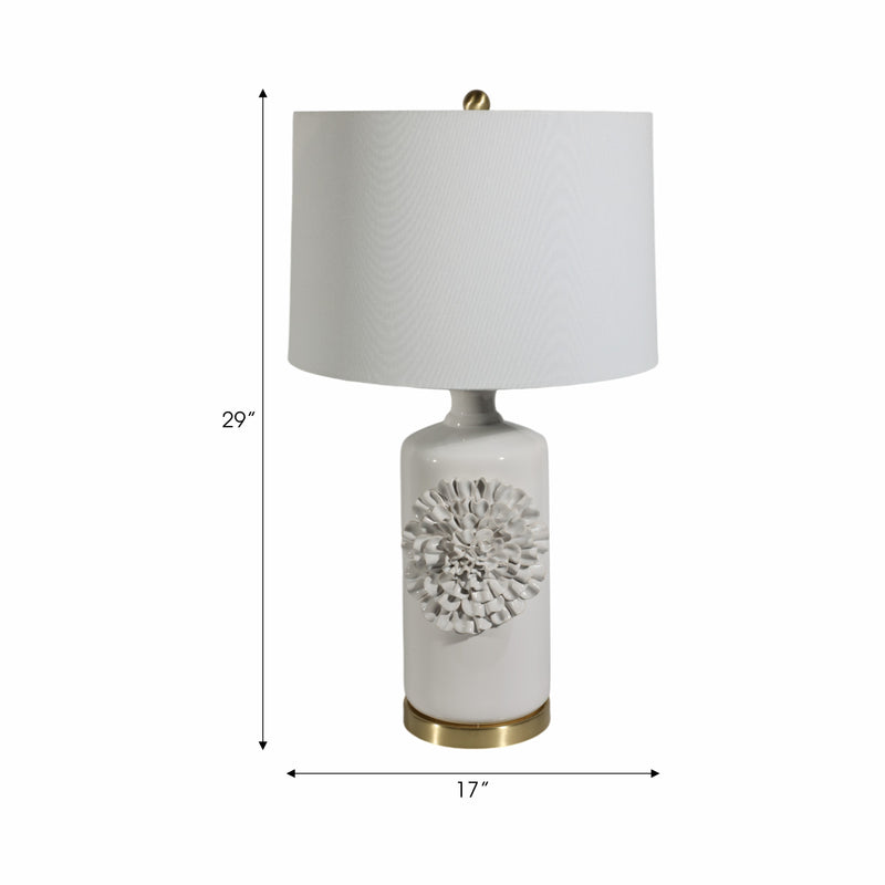 29 Dahlia Flower Applique Table Lamp, Cream/gold