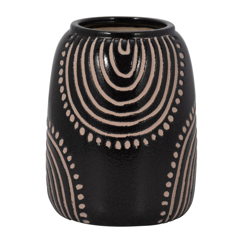 CER, 9 TRIBAL ARCH VASE, BLACK/TAN