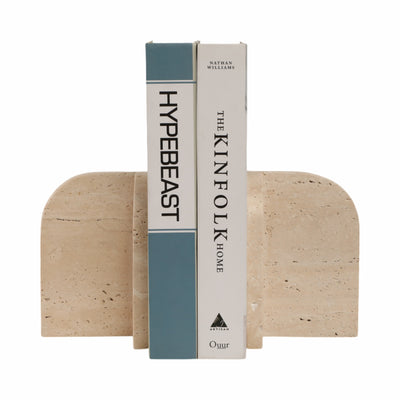 S/2 6 Arched Travertine Bookends, Tan