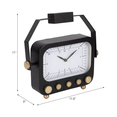 12 Footed Clock With Handle, Black/gold