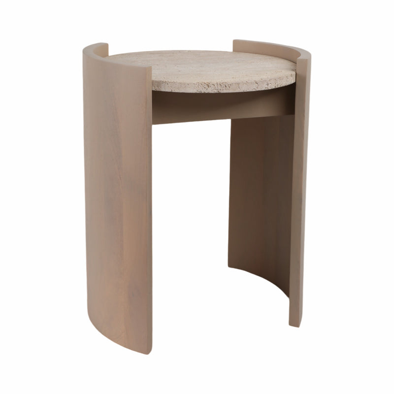 24 Leiona Travertine And Wood Accent Table