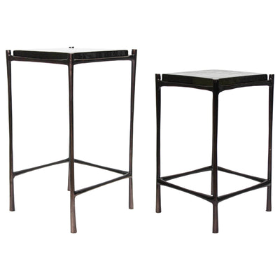 S/2 20/25 Cognac Pressed Glass Cast Metal Tables