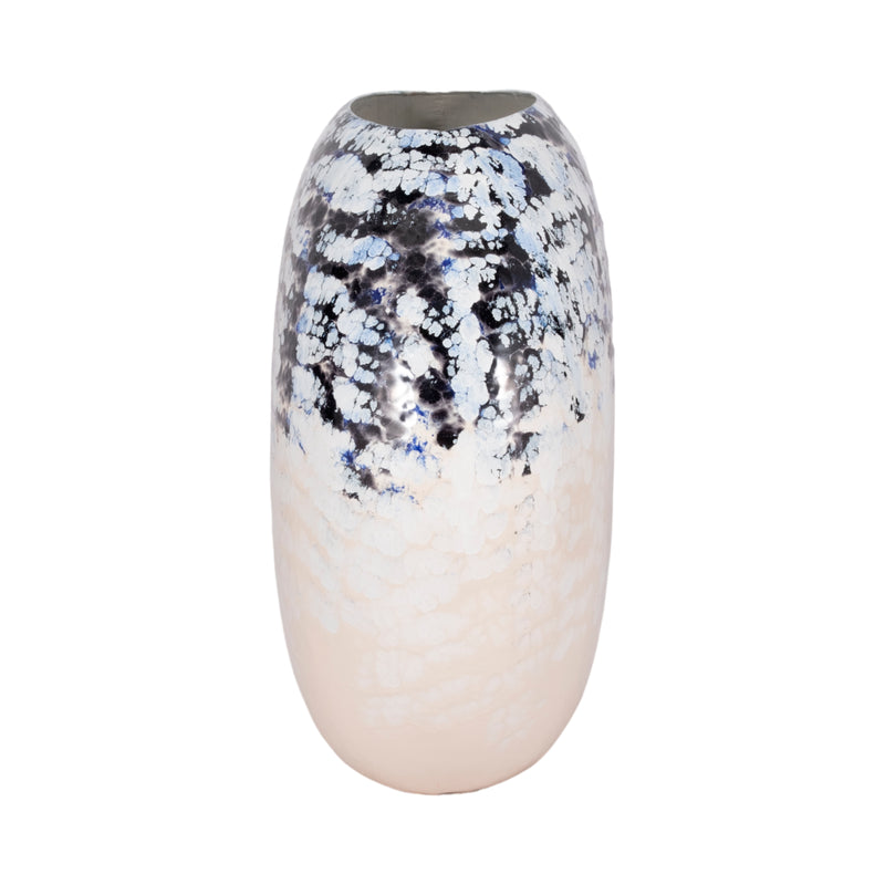 21 Round Metal Vase Arctic Finish, White/blue