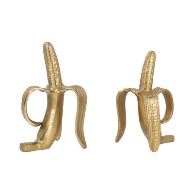 Metal, S/2 9 Banana Bookends, Gold