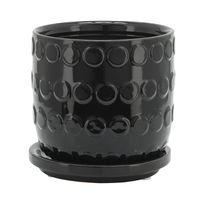 S/2 5/6 BUBBLE PLANTER W. SAUCER, BLACK